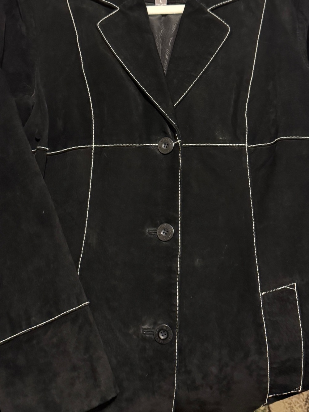 Wilson's Maxima 100% Leather Black Suede Long Coat Jacket Contrast Stitch L - Picture 5 of 9